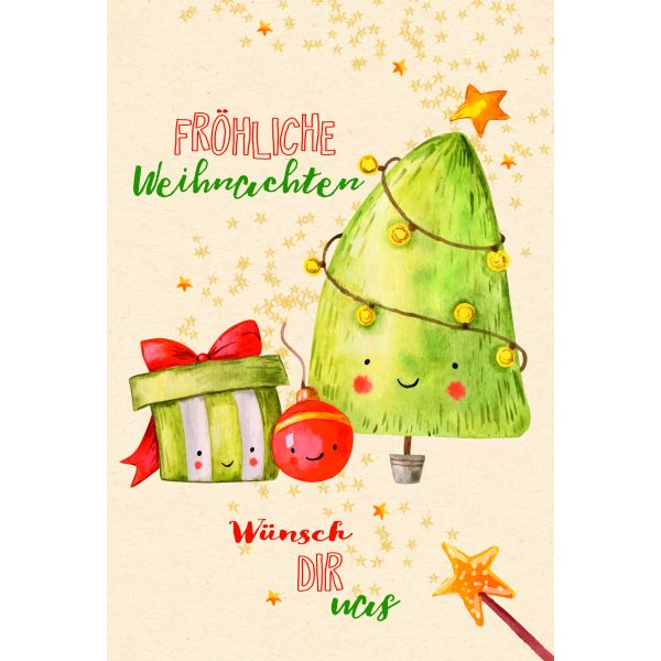 Weihnachten Zuckerrohrpapier Glückwunschkarte mit Umschlag Geschenk, Kugel, Weihnachtsbaum