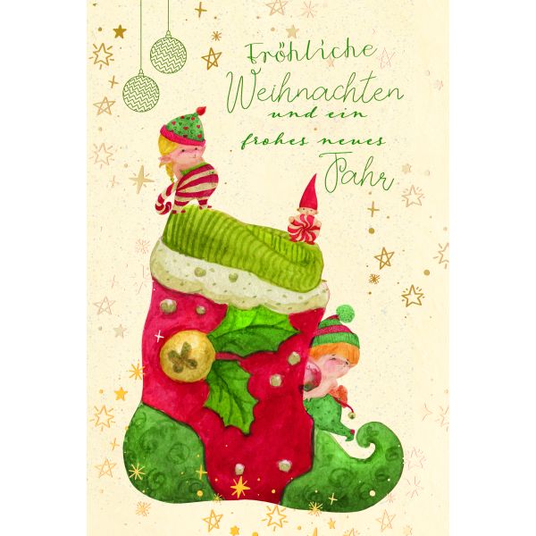 Weihnachten Zuckerrohrpapier Glückwunschkarte mit Umschlag Wichtel auf Weihnachtssocke