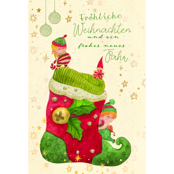 Weihnachten Zuckerrohrpapier Glückwunschkarte mit Umschlag Wichtel auf Weihnachtssocke