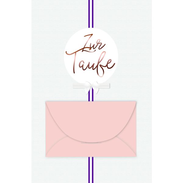Taufe Geldkarte Glückwunschkarte mit Umschlag Schriftkarte, weißer Schleife mit roségoldener Metallicfolie