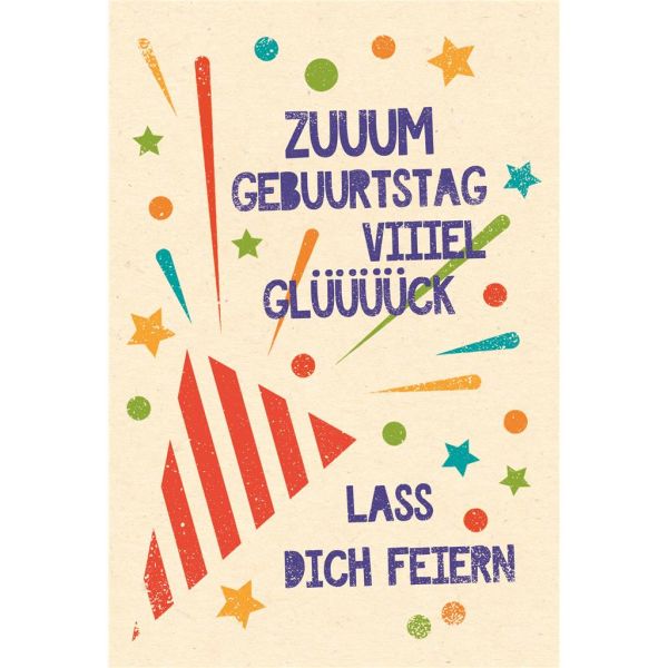 Geburtstag Karte mit Umschlag folienfrei unverpackt Greenline Bunte Punkte Sterne 23