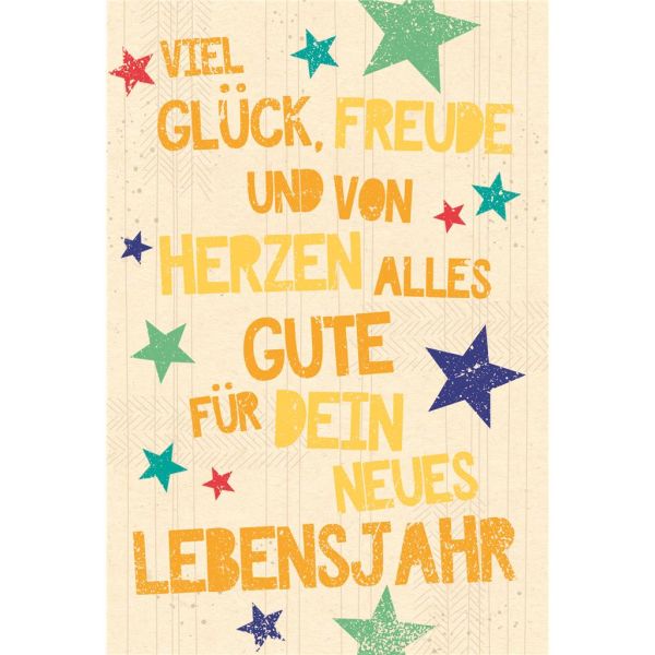 Geburtstag Karte mit Umschlag folienfrei unverpackt Greenline Bunte Sterne 23