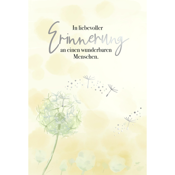 Beileid Kondolenz Trauerkarte Pusteblume im Wind mit Silberfolie In liebevoller Erinnerung Skorpions Art mit Umschlag