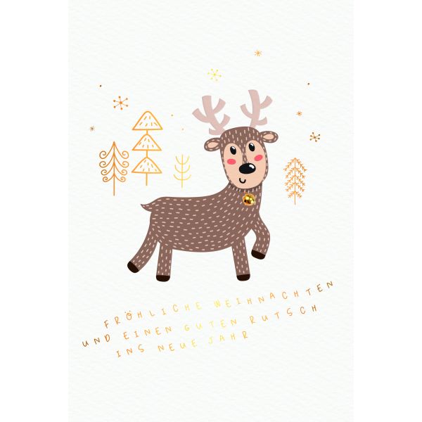 Weihnachten Grußkarte Glückwunschkarte mit Umschlag Rentier, Naturkarton,