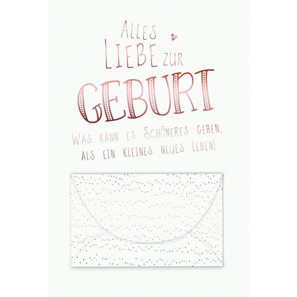 Geburt Baby Freudiges Ereignis Geldkarte Glückwunschkarte mit Umschlag Schriftkarte mit roségoldener Metallicfolie