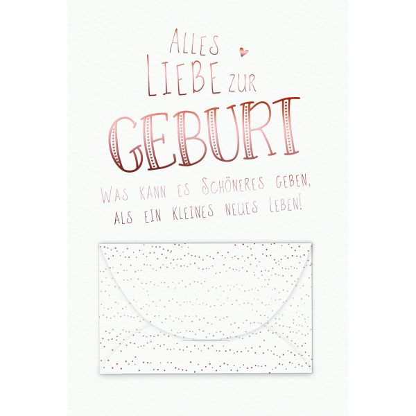 Geburt Baby Freudiges Ereignis Geldkarte Glückwunschkarte mit Umschlag Schriftkarte mit roségoldener Metallicfolie