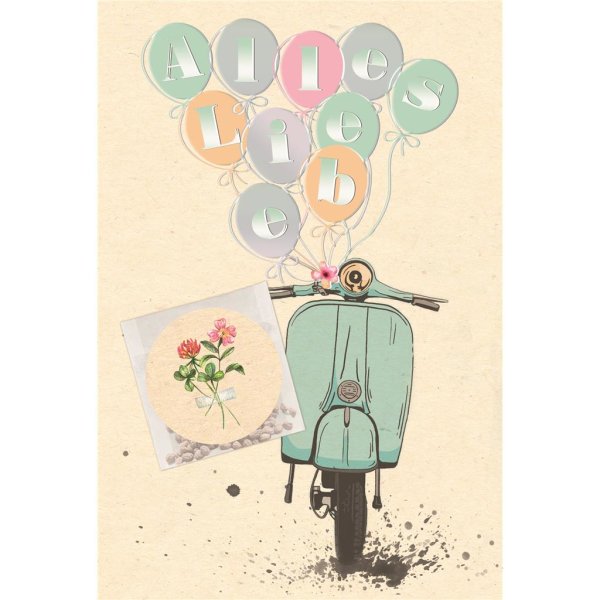 Allgemeine Wünsche Gieß mich Karte mit Umschlag Roller mit Luftballons, Samentütchen mit Aufkleber