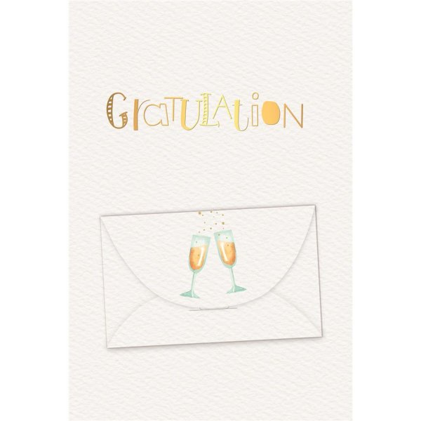 Geldkarte - Glückwunschkarte im Format 11,5 x 17 cm mit Umschlag - Sektgläser - mit Goldfolie