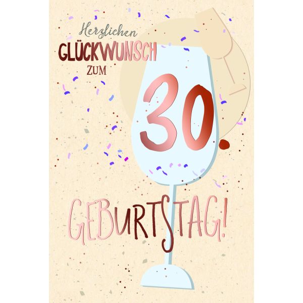 30. Geburtstag Karte mit Umschlag folienfrei unverpackt Greenline Glas