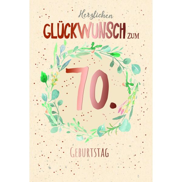 70. Geburtstag Glückwunschkarte mit Umschlag folienfrei unverpackt Greenline Blumenkranz mit 70
