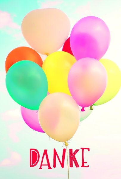 Danksagung - 5 Danksagungen im Format 10,5 x 15 cm mit 5 Umschlägen - Bunte Luftballons