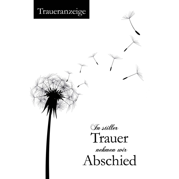 Trauer Beileid Kondolenz 5 Traueranzeigen mit 5 Umschlägen Pusteblume