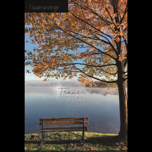 Danksagung - Trauer – Beileid – Kondolenz - Trauerkarten(5 Stk in einem Beutel)  im Format 11,5 x 17 cm mit Umschlag - Bank, Baum, See