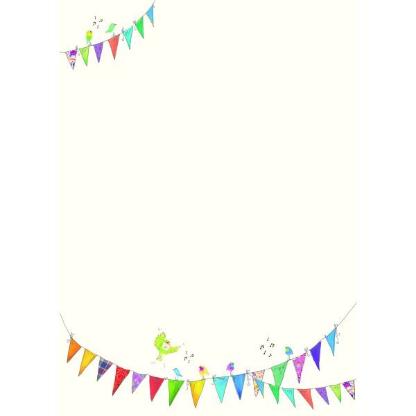 Briefpapier Vögel und bunte Girlanden 1 x Einleger, 10 x Briefpapier, 10 x Umschläge
