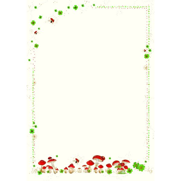 Briefpapier Pilze, Kleeblatt und Marienkäfer 1 x Einleger, 10 x Briefpapier, 10 x Umschläge