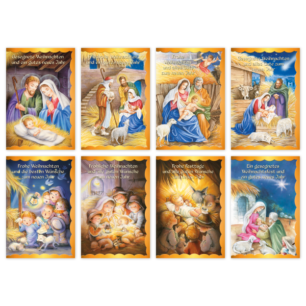 Weihnachten 100 Glückwunschkarten Bundle-UVP € 150  christliche Motive sortiert, mit Goldfolie Krippe jesus Maria Josef