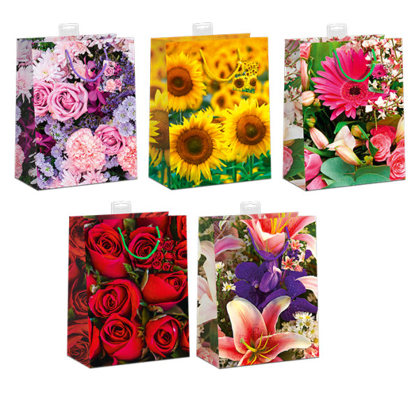 Geschenktasche "Medium" - Preis pro Tüte - im Sortiment - 5 Motive - Blumen