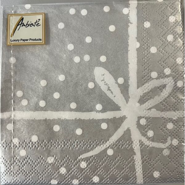 Cocktail Servietten 25 x 25 cm 3-lagig 20 Servietten Wrapping Silver Siler mit weißer Schleife