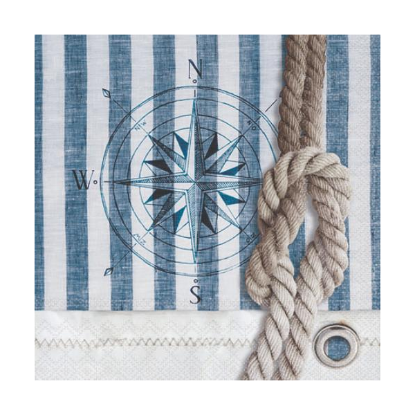 Cocktail Servietten 25 x 25 cm 3-lagig 20 Servietten Compass And Rope FSC Mix Kompass und Seil