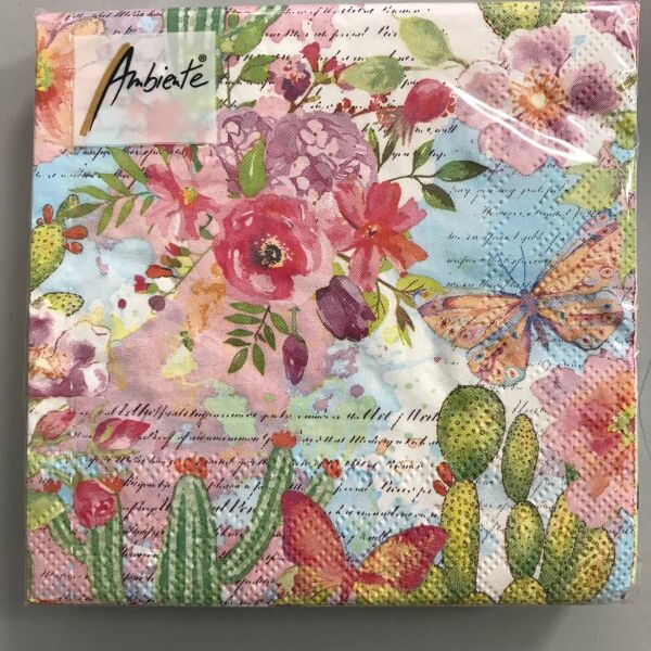 Cocktail Servietten 25 x 25 cm 3-lagig 20 Servietten Roses And Cacti FSC Mix Rosen und Kakteen