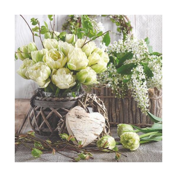 Cocktail Servietten 25 x 25 cm 3-lagig 20 Servietten White Tulips FSC Mix weisse Tulpen