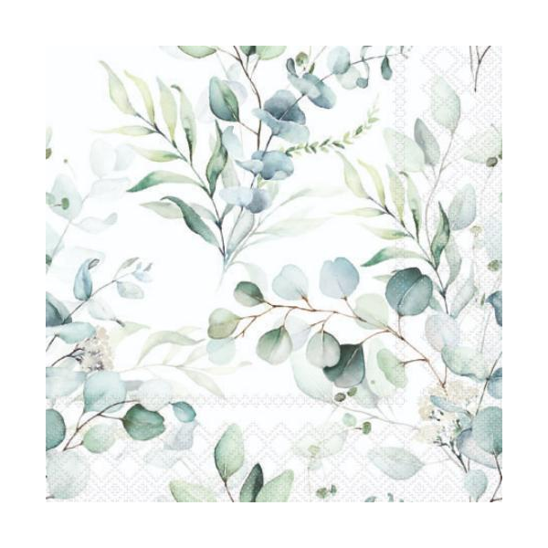 Cocktail Servietten 25 x 25 cm 3-lagig 20 Servietten Eucalyptus All Over Eukalyptus Olive