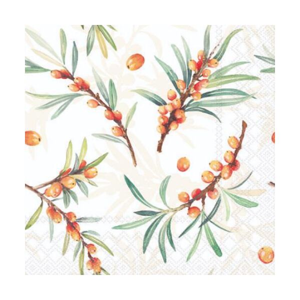 A Cocktail Servietten 25 x 25 cm 3-lagig 20 Servietten Sea Buckthorn FSC Mix Kreuzdorn