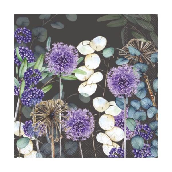 Cocktail Servietten 25 x 25 cm 3-lagig 20 Servietten Lunaria Grey FSC Mix Silberblatt grau