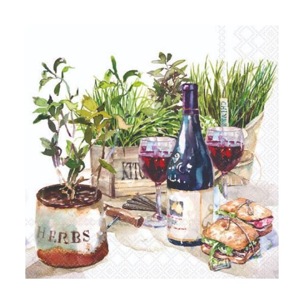 Cocktail Servietten 25 x 25 cm 3-lagig 20 Servietten Wine & Herbs Wein & Kräuter