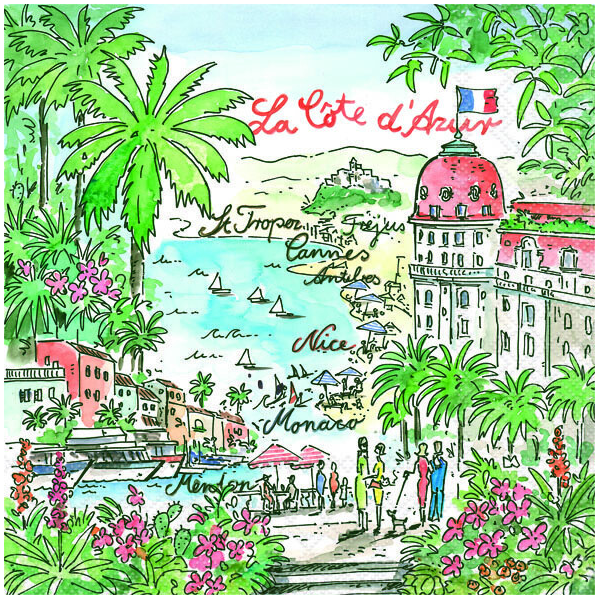 Servietten Lunch Napkin Lunch Format: 33 x 33 cm 3-lagig 20 Servietten Cote DAzur Frankreich