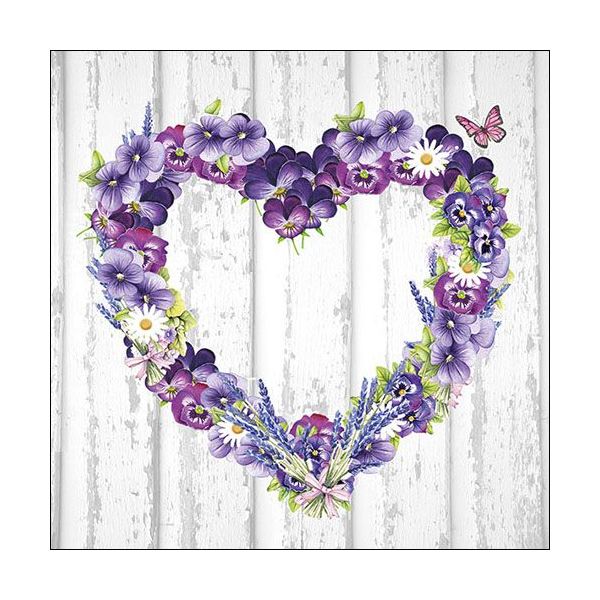 Servietten Lunch Purple Heart Lila Herzblätter Blumen 33x33cm 20 Servietten