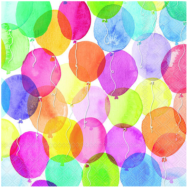 Servietten Lunch Napkin Lunch Format: 33 x 33 cm 3-lagig 20 Servietten Aquarell Balloons bunte Luftballons