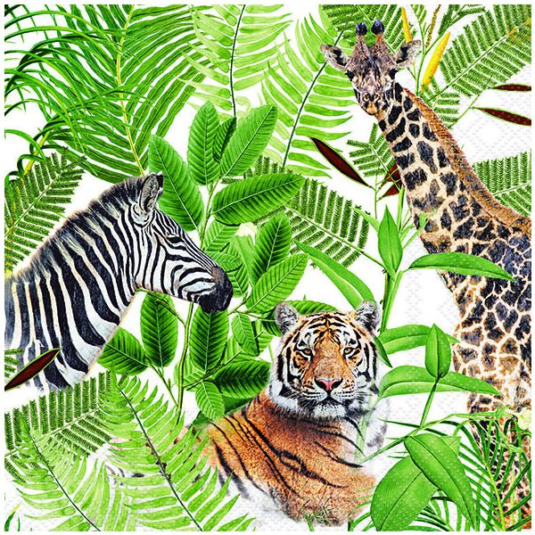 Servietten Lunch Dschungel Safari Zebra Tiger Giraffe