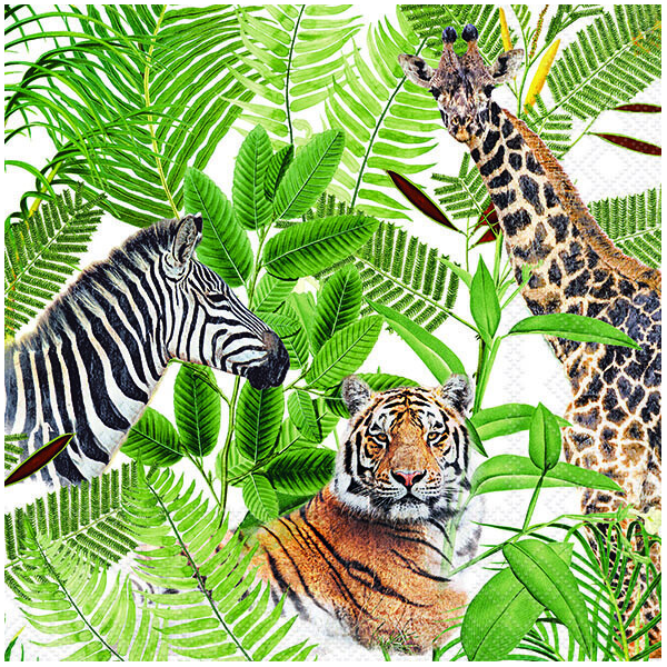 Servietten Lunch Dschungel Safari Zebra Tiger Giraffe
