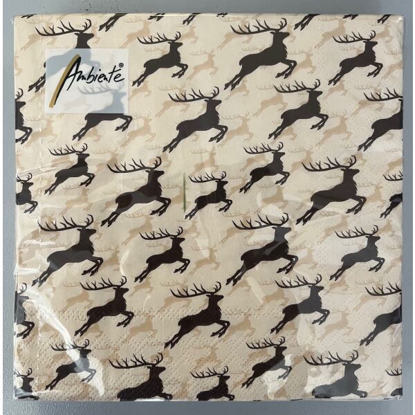 Servietten Lunch 33 x 33 cm 3-lagig 20 Servietten Jumping Deer Brown Springende Hirsche braun