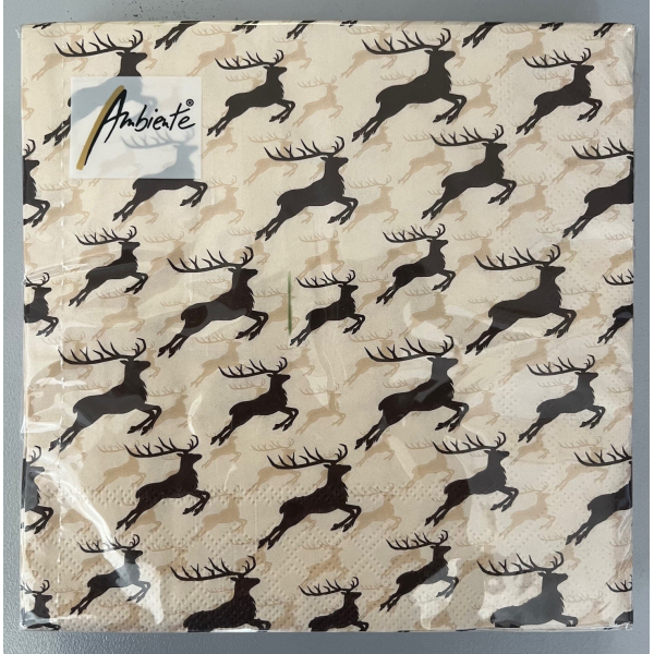 Servietten Lunch 33 x 33 cm 3-lagig 20 Servietten Jumping Deer Brown Springende Hirsche braun