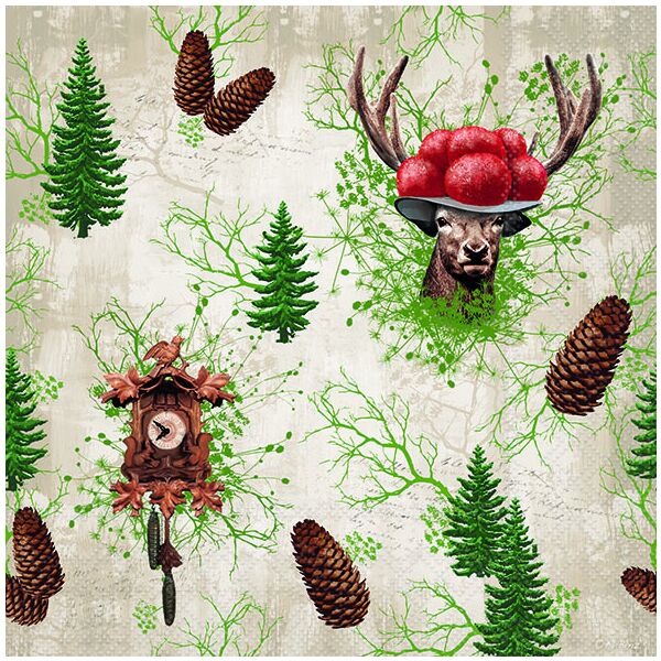 Servietten Format: 33 x 33 cm 3-lagig 20 Servietten Kuckucksuhr
