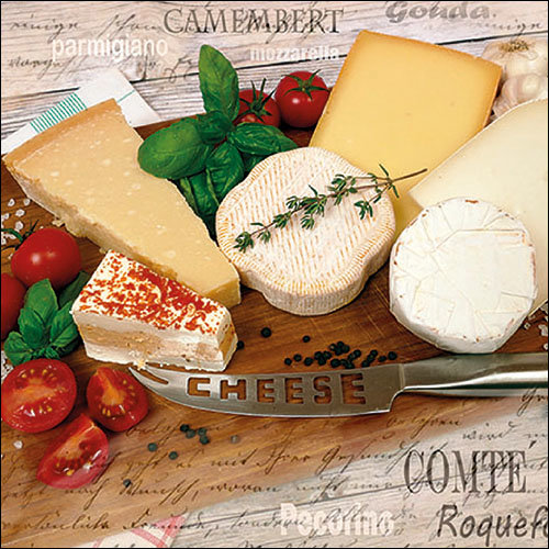 Servietten Lunch – Napkin Lunch – Format: 33 x 33 cm – 3-lagig – 20 Servietten pro Packung - Palette of Cheeses – Käseplatte