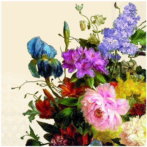 Servietten Lunch Napkin Lunch Format: 33 x 33 cm 3-lagig 20 Servietten Still Life Bouquet Cream Blumenstrauß