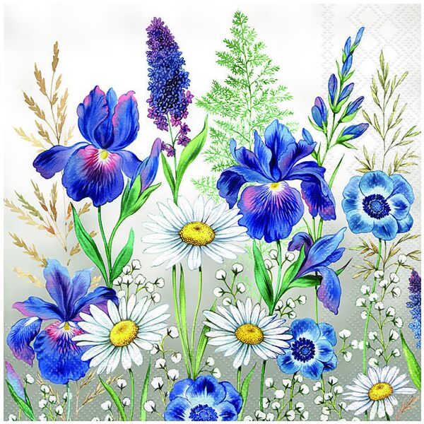 Servietten Lunch Mixed Meadow Flowers Wildblumen blau lila 33x33cm 20 Servietten