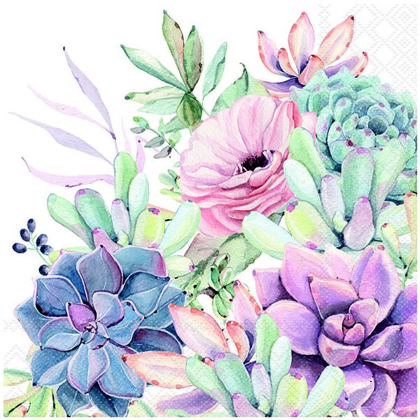 A Servietten Lunch Blumenstrauß pastel Succulent Love 33x33cm 20 Servietten