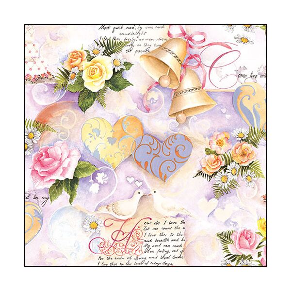 Hochzeit Servietten Lunch Napkin Lunch Format: 33 x 33 cm 3-lagig 20 Servietten Wedding Bells Rose Hochzeitsglocken
