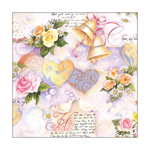 Hochzeit Servietten Lunch Napkin Lunch Format: 33 x 33 cm 3-lagig 20 Servietten Wedding Bells Rose Hochzeitsglocken