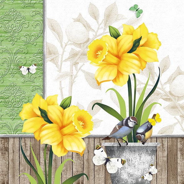 Servietten Lunch – Napkin Lunch – Format: 33 x 33 cm – 3-lagig – 20 Servietten pro Packung - Sunny Spring – Frühlingsblumen in Vase - Ambiente