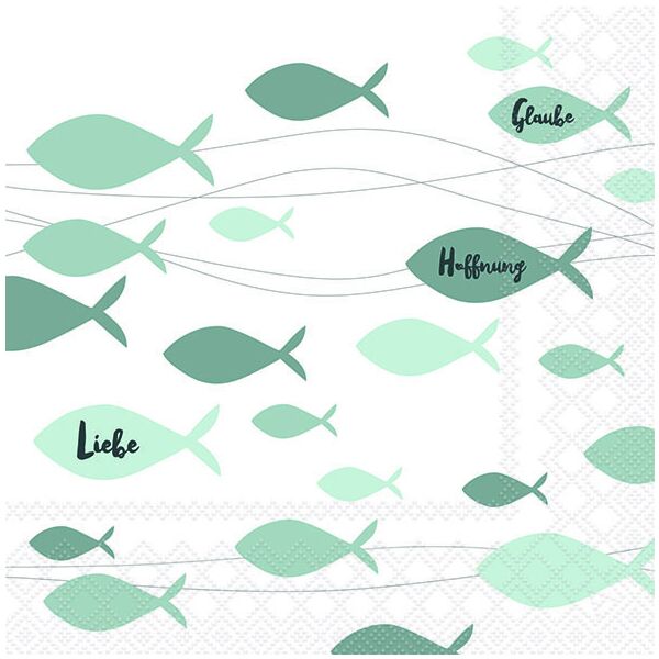 Kommunion Servietten Lunch Napkin Lunch Format: 33 x 33 cm 3-lagig 20 Servietten Communion Fishes Green Fisch grün