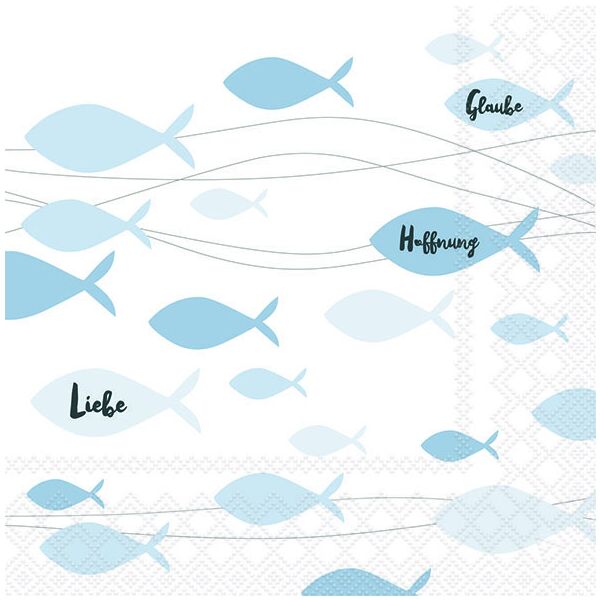 Kommunion Servietten Lunch Napkin Lunch Format: 33 x 33 cm 3-lagig 20 Servietten Communion Fishes Blue Fisch blau