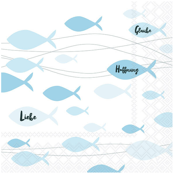 Kommunion Servietten Lunch Napkin Lunch Format: 33 x 33 cm 3-lagig 20 Servietten Communion Fishes Blue Fisch blau