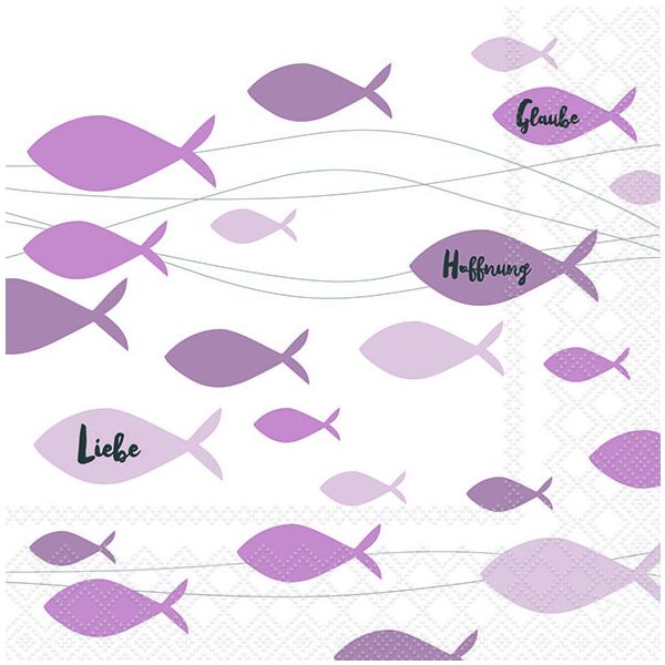 Kommunion Servietten Lunch Napkin Lunch Format: 33 x 33 cm 3-lagig 20 Servietten Communion Fishes Bordeaux Fische Bordeaux