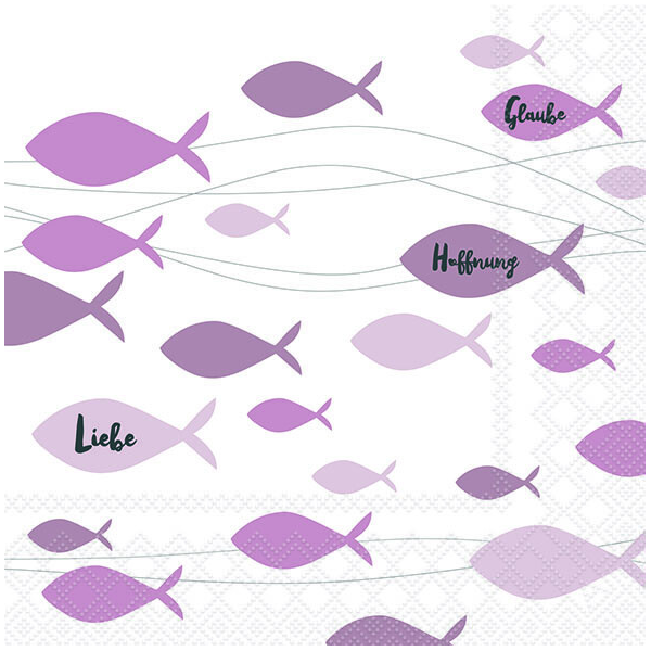 Kommunion Servietten Lunch Napkin Lunch Format: 33 x 33 cm 3-lagig 20 Servietten Communion Fishes Bordeaux Fische Bordeaux