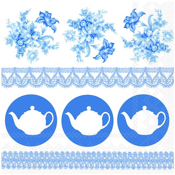 Servietten Lunch Teapots Blue Teekessel blau 33x33cm 20 Servietten
